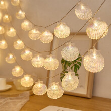 Světelné řetězy z mušlí, teplá bílá, 2,9 m, 20 LED diod, 8 režimů