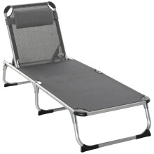 Aluminiowy składany leżak ogrodowy, ergonomiczny, siatkowy, regulowany w 5 pozycjach, szary, 170 x 60 x 76 cm