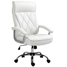 Sedia da ufficio, similpelle, sedia ergonomica da scrivania, girevole con funzione dondolo, regolabile in altezza, bianca