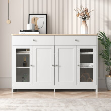 Credenza venature legno bianco 4 ante 2 cassetti vetro soggiorno sala pranzo