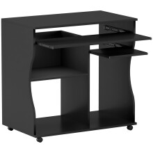 Computerbureau met wielen, bureau met toetsenbordlade en opbergruimte, pc-tafel, zwart, 80 x 48 x 75 cm