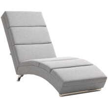 Poltrona reclinabile, poltrona lounge, chaise longue imbottita effetto lino, gambe in acciaio, grigio chiaro, per soggiorno