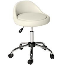 Sgabello girevole con ruote e altezza regolabile da 63 a 83 cm, sedia da salone con ruote, similpelle bianca