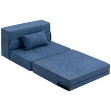 Poltrona letto 3 in 1, divano letto pieghevole con cuscino lombare, chaise longue reclinabile effetto flanella, blu scuro