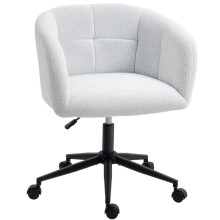 Upholstered Plush Office Chair, Bucket Seat Design, Wheeled Desk Chair, Steel Base, Cream and Black