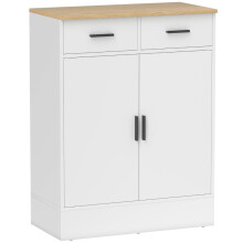 Credenza contenitore cassettiera 2 cassetti ripiano regolabile cucina soggiorno corridoio legno naturale bianco