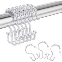 Crochets de rideau de douche en plastique blanc, 12 pièces, double anneau