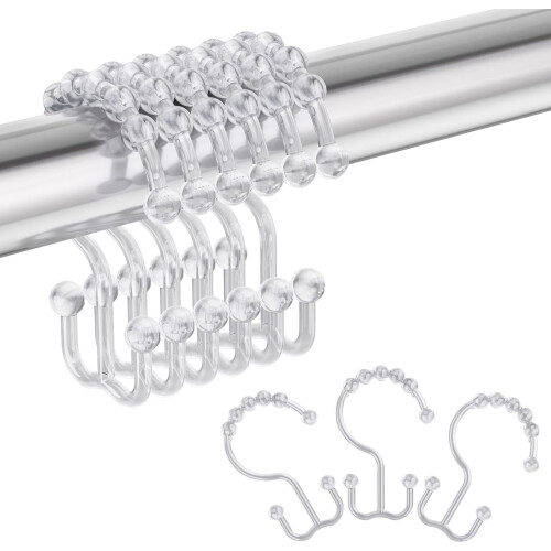 Witte plastic douchegordijnhaken – 12 stuks, dubbele ring