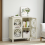 Moderner Retro-Sideboard in Creme, Badschrank mit Glastür  1