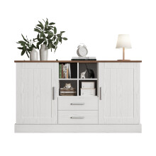 Credenza 140 x 40 x 79,5 cm, venatura del legno bianca e marrone - 2 ante, 2 cassetti