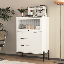 Credenza legno 3 cassetti anta massello vetro multifunzionale 85x40x120cm cucina corridoio