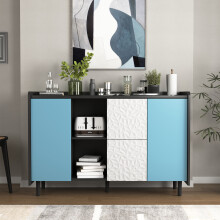 Credenza nera ante blu moderno 2 cassetti vani giorno angolo caffè cucina
