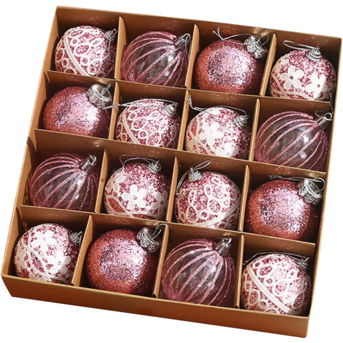 16-Piece Pink Christmas Ball Ornaments