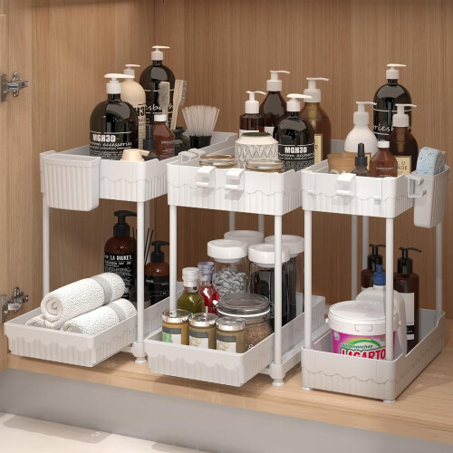 2-Tier Under-Sink Organizer with Sliding Drawer – Black