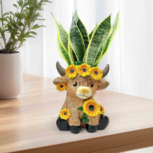 Pot de fleurs en résine motif vache des Highlands, pour intérieur et extérieur (1 pièce)