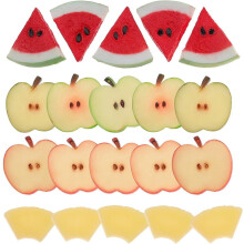 20 tranches de fruits artificiels : pastèque, ananas, pomme