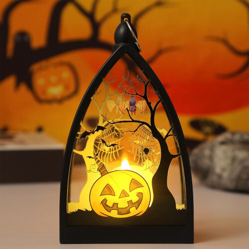 Halloween Triangle LED Lantern with Pumpkin Coffin Skeleton