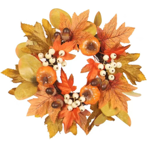 Fall Wreath with Lights, Berries and Pumpkins 30cm