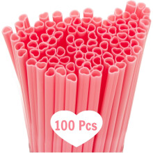 Canudos de plástico rosa em formato de coração, pacote com 100 unidades