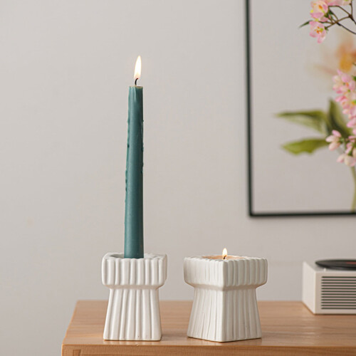 Ceramic Candle Holder Square Column Design 8 cm White
