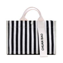 Sac à bandoulière rayé tendance, sac à bandoulière en tissu-Noir