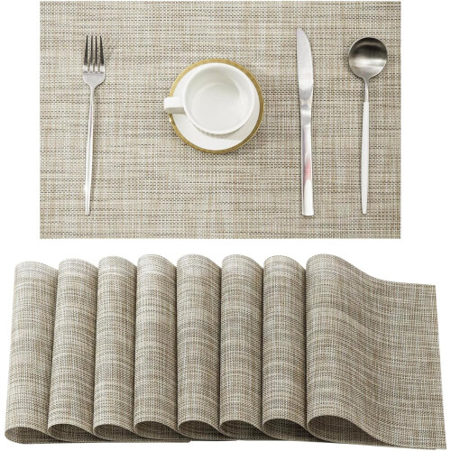 Leinengelbe PVC-Tischsets, 8er-Set