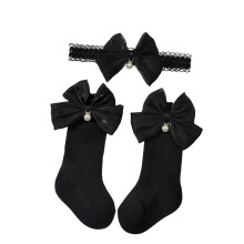 Mignon bandeau et chaussettes pour bébé Combo respirant-Noir