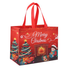 Sacchetti regalo natalizi riutilizzabili in tessuto non tessuto, confezione da 2, 12,6x9,8x6,7