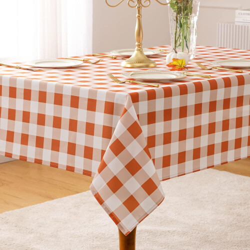 Buffalo Plaid Tablecloth 60x104 in Orange White 1