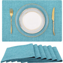 Light Blue Cotton-Linen Placemats 13 x 19 in Set of 6