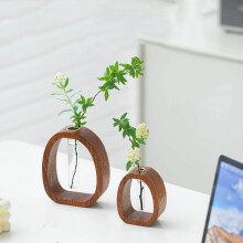Vaso da fiori in legno di noce e vetro