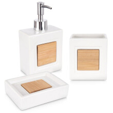 Badezimmer-Accessoire-Set, Dolomit & Bambus, 3-teilig