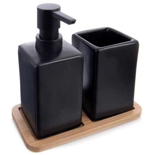 Badezimmer-Accessoire-Set, Schwarzer Dolomit, 3-teilig