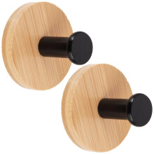Selbstklebende Wandhaken, Bambus & Metall, Schwarz, 5 cm, 2er-Pack