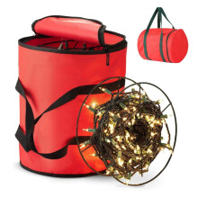 Contenedor para guardar carretes de luces navideñas con 3 carretes de metal.