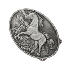 Boucle de ceinture ovale en relief 3D pour femmes-argent ancien