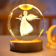 Lampka nocna 3D Crystal Angel z drewnianą podstawą