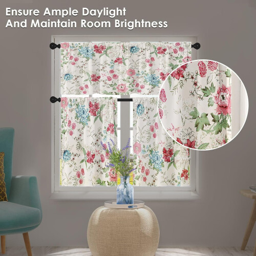 Floral Kitchen Curtains Set 36" with Valance 2
