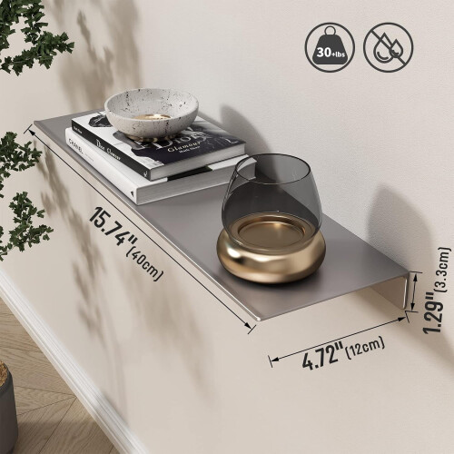 Danpoo Metal Floating Shelf Grey 16 inch 2