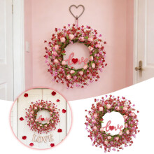 Valentine's Day Pink Tulip Wreath with Wooden Love Sign 20