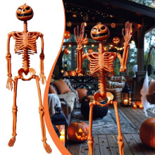 Decorazione a forma di scheletro di zucca arancione per Halloween, da appendere.