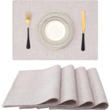 Set of 4 Beige Cotton Linen Placemats 13 x 19 in