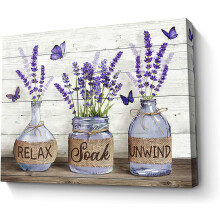 Quadro em tela com estampa de lavanda roxa em pote de vidro, 30x40cm