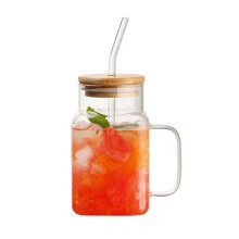 Vaso de vidrio de borosilicato con asa y tapa, 591 ml (20 oz).