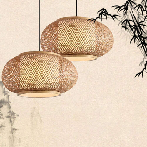 Luminária pendente de bambu ANQIDI, 16 polegadas, soquete E26/E27