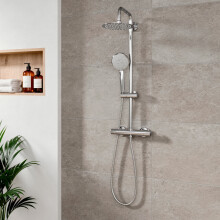 Baridi Thermostatic Shower Mixer Set, 20cm Round Head, Height Adjustable Rail, Chrome - DH314