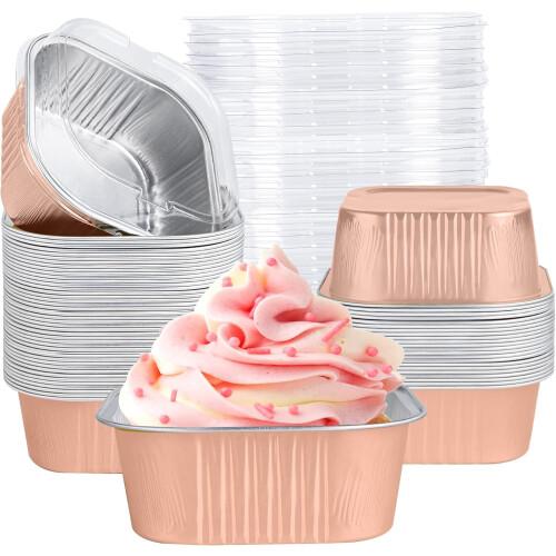 20-Pack 5oz Square Aluminium Foil Mini Cake Pans with Lids
