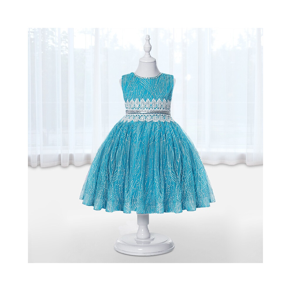Photos - Fancy Dress Girls Dresses Children's Dresses Princess Dresses Medium and Large Children's Clothes Flower Girl Host(Sky blue, 140cm)