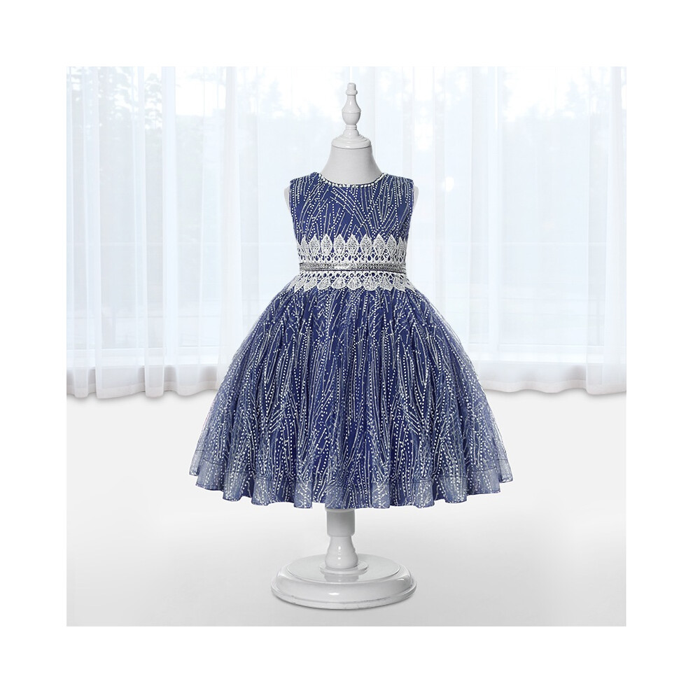Photos - Fancy Dress  Girls Dresses Children's Dresses Princess Dresses Medium and Large Children's Clothes Flower Girl Host(Blue, 110cm)