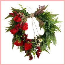Silk Rose and Berry Wreath 16in
